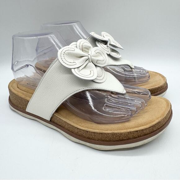 Clarks Womens Brynn Leather Platform Flat Comfort Sandals White Size 8.5 Minimal - Picture 2 of 11